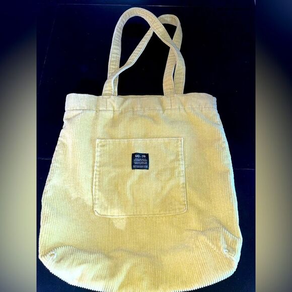 UO 76 Corduroy Pocket Oversized Tote Bag yellow snap top zipper pockets inside - Picture 1 of 6